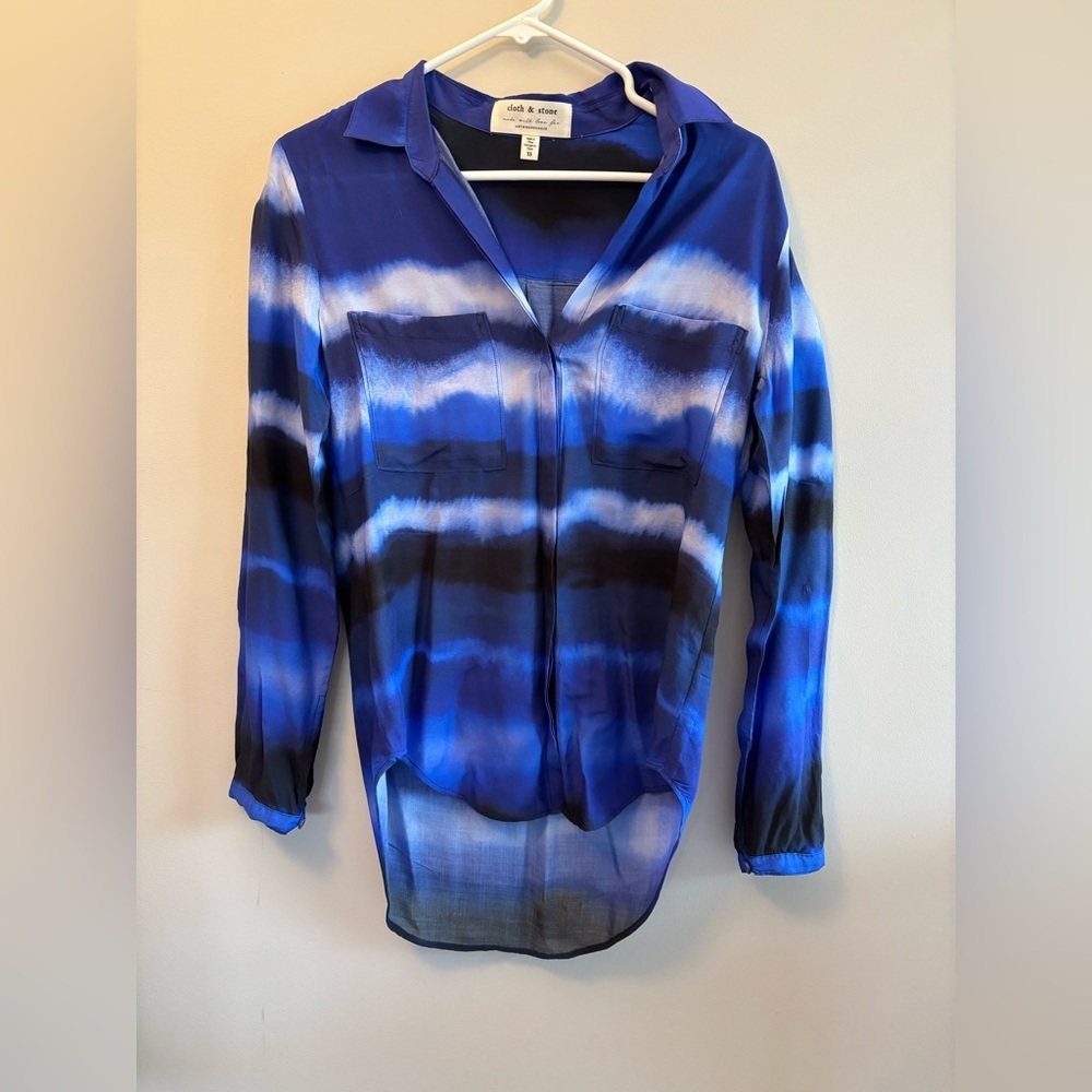 Anthropologie Cloth & Stone Ombre Blue Women's‎ Blouse Size X Small
